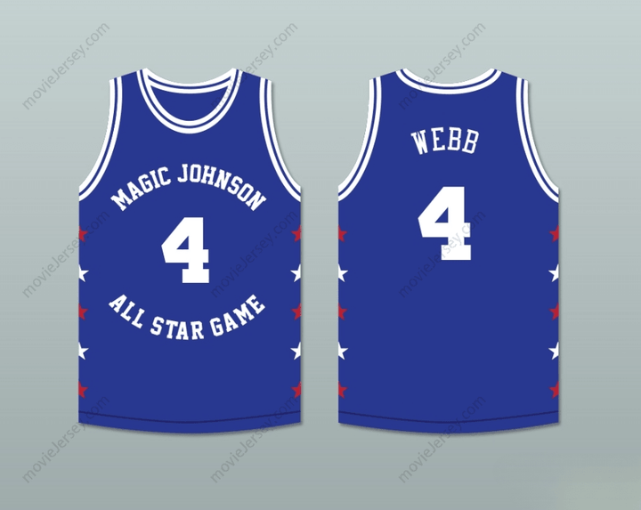 CUSTOM ANY Name Number SPUD WEBB 4 MAGIC JOHNSON ALL STAR GAME BLUE BASKETBALL JERSEY 1989 MIDSUMMER NIGHT'S MAGIC CHARITY EVENT Top Stitched S-6XL