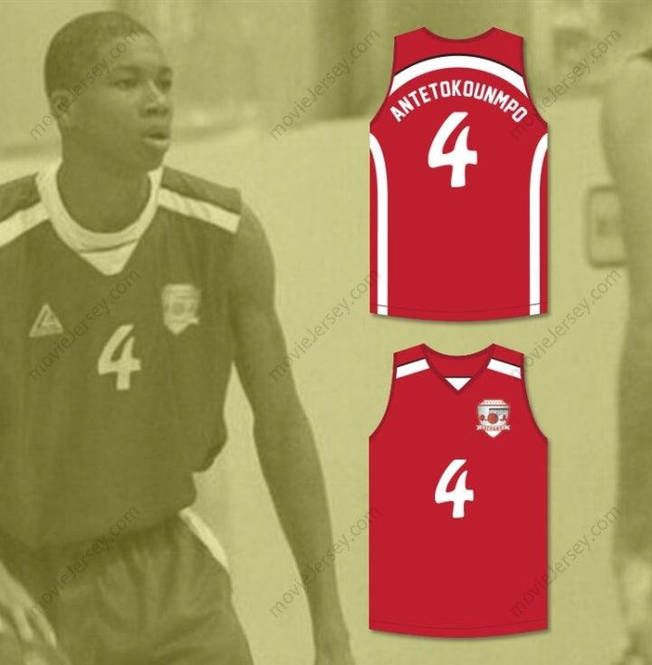 CUSTOM ANY Name Number GIANNIS ANTETOKOUNMPO 4 FILATHLITIKOS B.C. RED BASKETBALL JERSEY 2 Top Stitched S-6XL