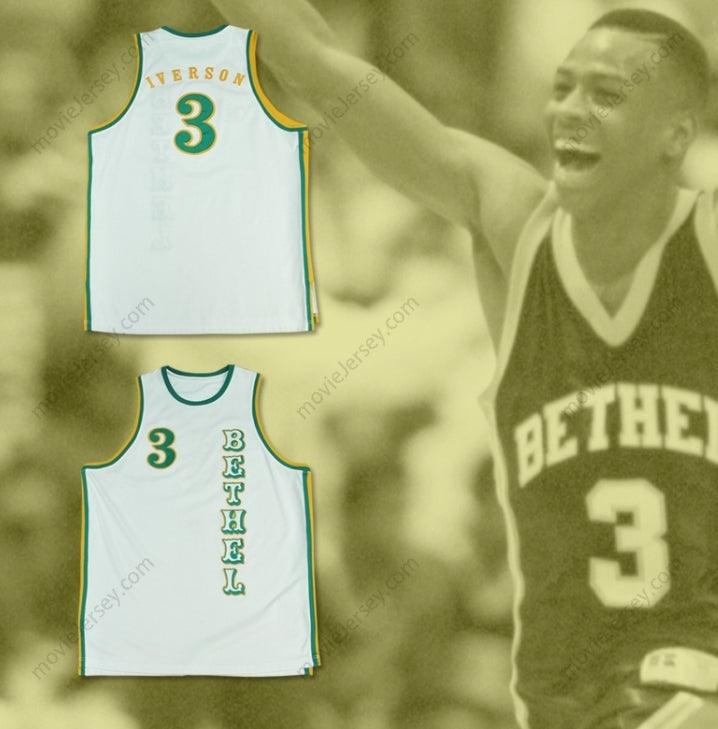 CUSTOM ANY Name Number ALLEN IVERSON BETHEL HIGH SCHOOL BASKETBALL JERSEY WHITE Top Stitched S-6XL