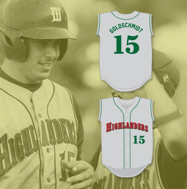 Custom Any Name Number PAUL GOLDSCHMIDT 15 THE  HIGH SCHOOL HIGHLANDERS GRAY BASEBALL JERSEY 2 Top Stitched S-6XL