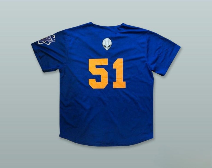 Custom Any Name Number  51S BLUE BUTTON DOWN BASEBALL JERSEY Top Stitched S-6XL