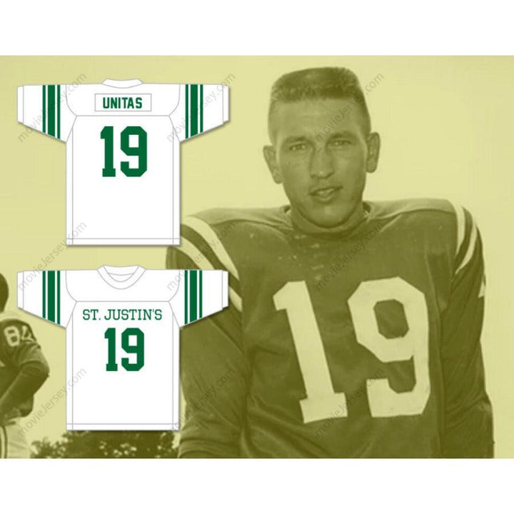 CUSTOM JOHNNY UNITAS 19 ST. JUSTIN'S HIGH SCHOOL PITTSBURGH FOOTBALL JERSEY Top Stitched S-6XL