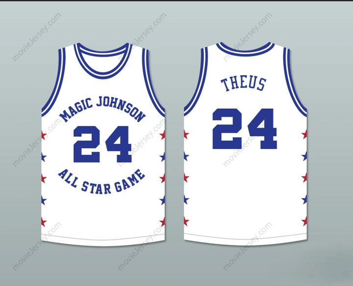 CUSTOM ANY Name Number REGGIE THEUS 24 MAGIC JOHNSON ALL STAR GAME WHITE BASKETBALL JERSEY 1986 MIDSUMMER NIGHT'S MAGIC CHARITY EVENT Top Stitched S-6XL