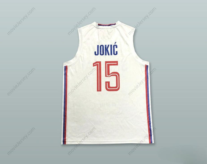 CUSTOM ANY Name Number NIKOLA JOKIC 15 SERBIA WHITE BASKETBALL JERSEY Top Stitched S-6XL