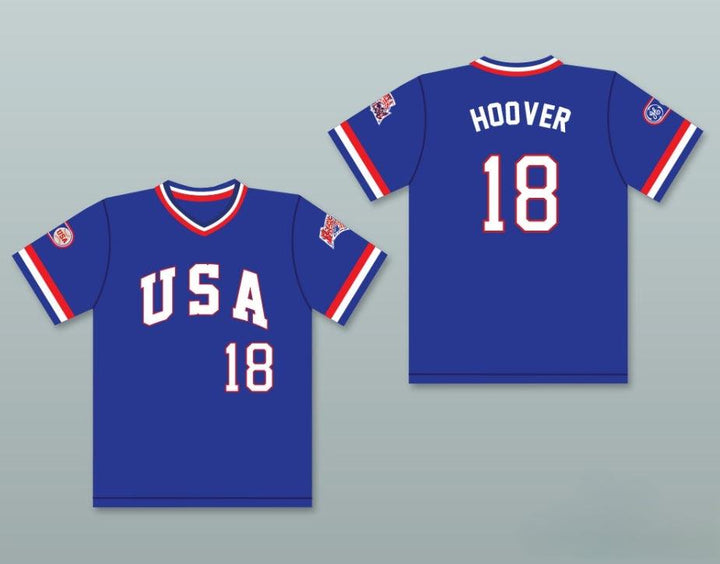 Custom Any Name Number JOHN HOOVER 18 1984 USA TEAM BLUE BASEBALL JERSEY Top Stitched S-6XL