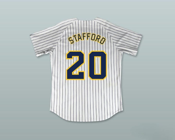 Custom Any Name Number MATTHEW STAFFORD 20 HIGHLAND PARK HIGH SCHOOL SCOTS WHITE PINSTRIPED BASEBALL JERSEY 2 Top Stitched S-6XL