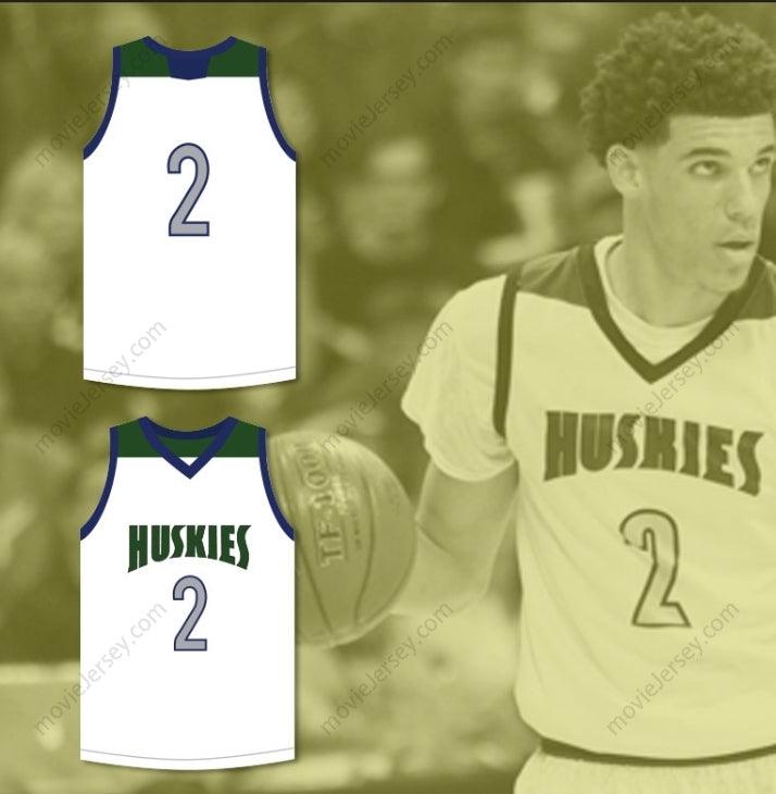 CUSTOM ANY Name Number LONZO BALL 2   HIGH SCHOOL HUSKIES WHITE BASKETBALL JERSEY Top Stitched S-6XL