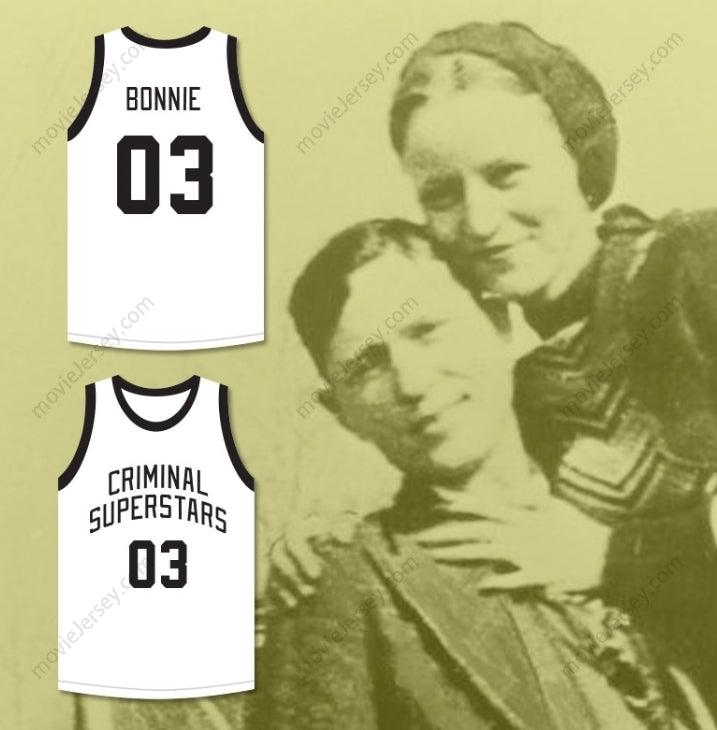 CUSTOM ANY Name Number BONNIE & CLYDE CRIMINAL SUPERSTARS BONNIE 03 WHITE BASKETBALL JERSEY Top Stitched S-6XL