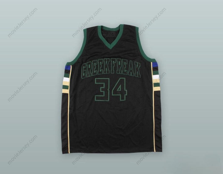 CUSTOM ANY Name Number GIANNIS ANTETOKOUNMPO 34 GREEK FREAK BLACK BASKETBALL JERSEY 2 Top Stitched S-6XL