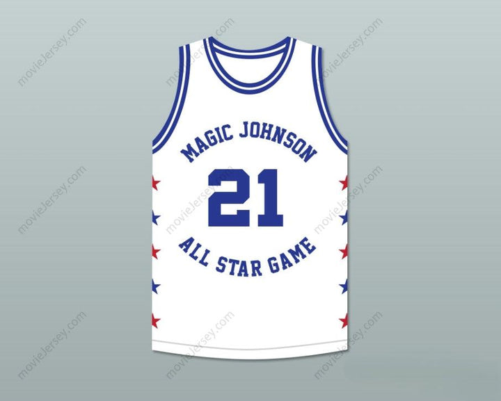 CUSTOM ANY Name Number MICHAEL COOPER 21 MAGIC JOHNSON ALL STAR GAME WHITE BASKETBALL JERSEY 1986 MIDSUMMER NIGHT'S MAGIC CHARITY EVENT Top Stitched S-6XL
