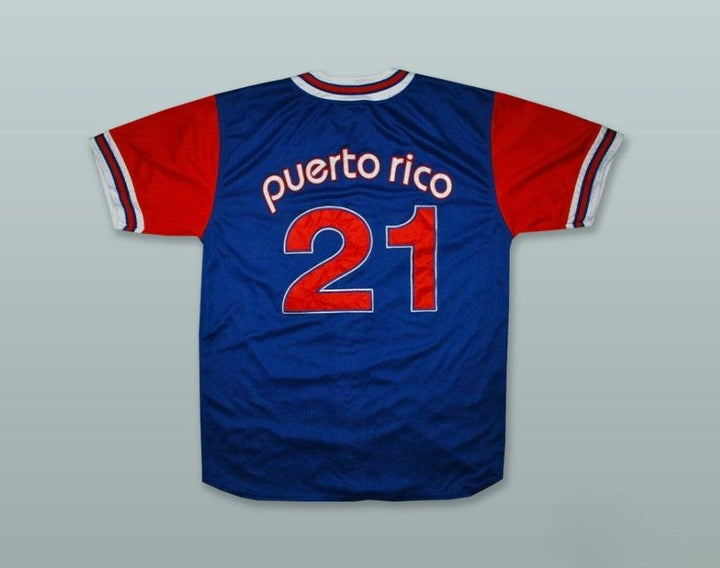 Custom Any Name Number PUERTO RICO 21 BLUE BUTTON DOWN BASEBALL JERSEY Top Stitched S-6XL