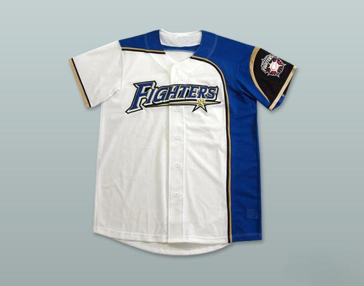Custom Any Name Number SHOHEI OTANI 11 HOKKAIDO NIPPON-HAM FIGHTERS BUTTON DOWN WHITE BASEBALL JERSEY WITH PATCH Top Stitched S-6XL