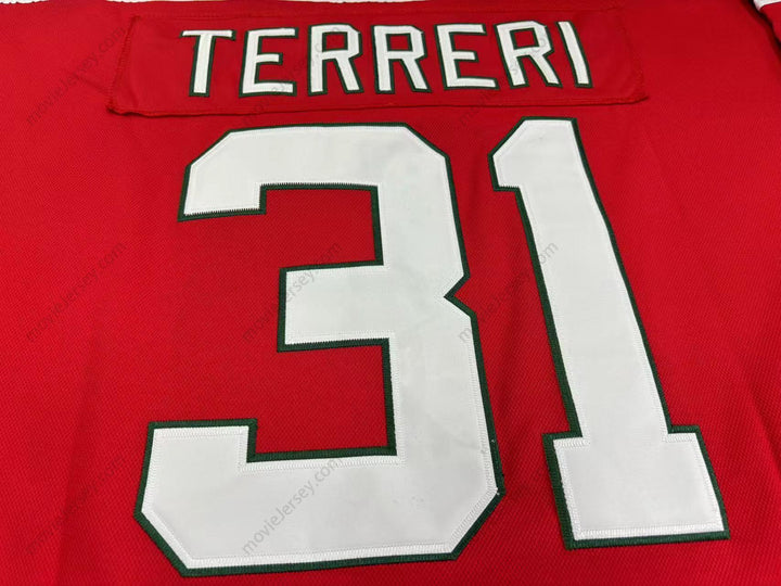 Custom Any Name Number CHRIS TERRERI 31 UTICA DEVILS RED WHITE HOCKEY JERSEYStitched Top Stitched S-6XL