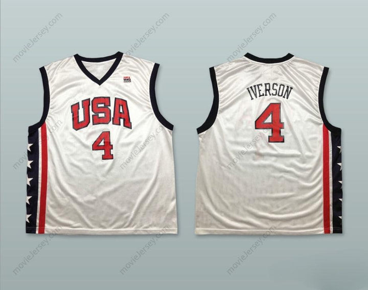 CUSTOM ANY Name Number ALLEN IVERSON 4 USA TEAM HOME BASKETBALL JERSEY Top Stitched S-6XL