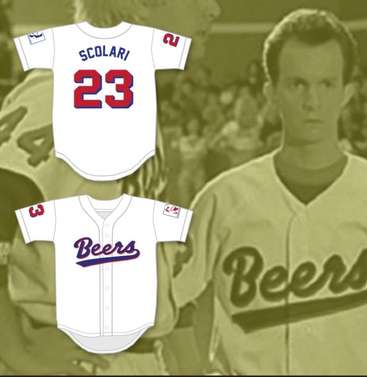 Custom Any Name Number KENNY SCOLARI 23  BEERS BASEKETBALL WHITE BASEBALL JERSEY Top Stitched S-6XL