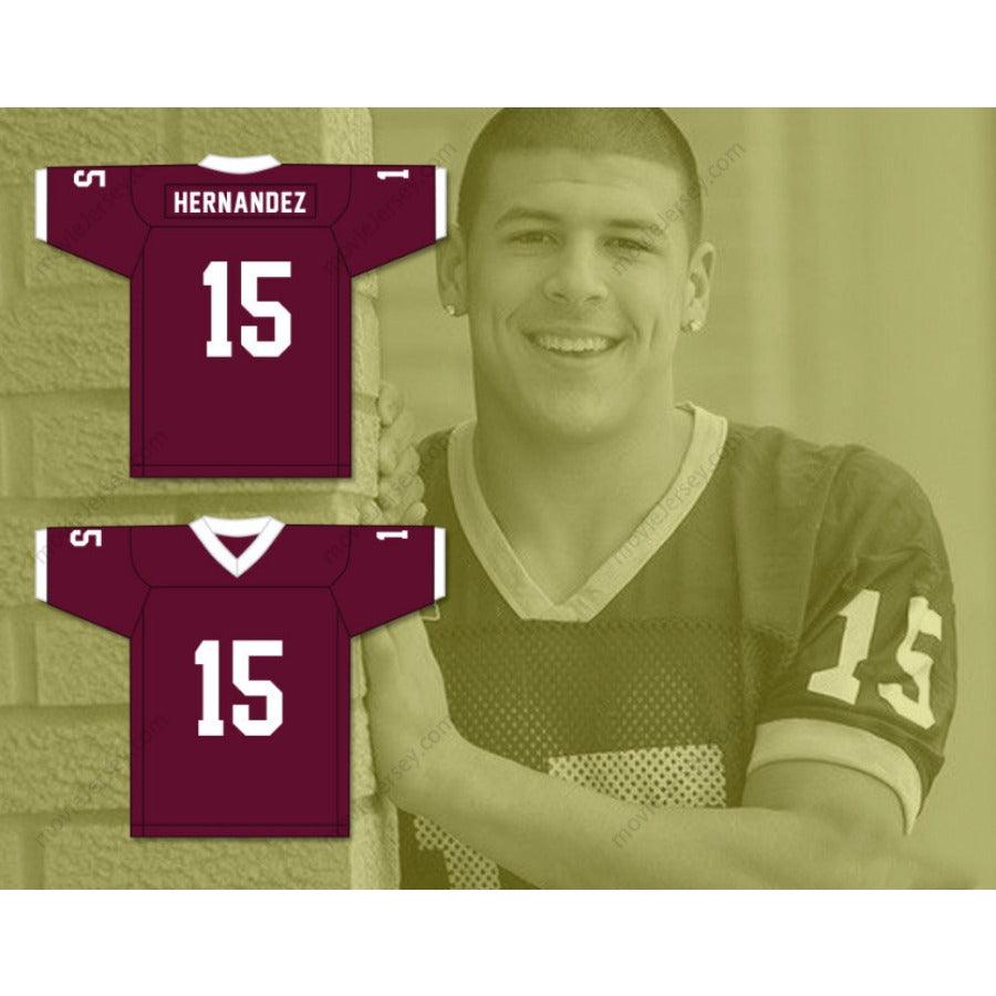CUSTOM ANY Name Number CUSTOM AARON HERNANDEZ 15 BRISTOL CENTRAL RAMS MAROON FOOTBALL JERSEY VERSION Top Stitched S-6XL