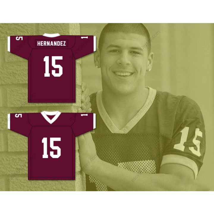 CUSTOM ANY Name Number CUSTOM AARON HERNANDEZ 15 BRISTOL CENTRAL RAMS MAROON FOOTBALL JERSEY VERSION Top Stitched S-6XL