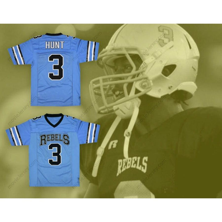 CUSTOM ANY Name Number KAREEM HUNT 3 SOUTH HIGH SCHOOL REBELS LIGHT BLUE FOOTBALL JERSEY Top Stitched S-6XL