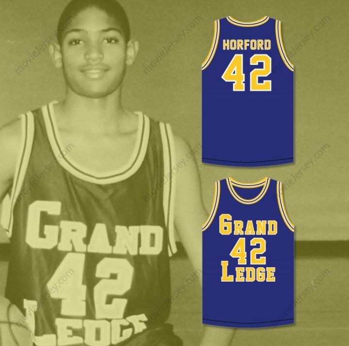 CUSTOM ANY Name Number AL HORFORD 42 GRAND LEDGE HIGH SCHOOL COMETS NAVY BLUE BASKETBALL JERSEY 2 Top Stitched S-6XL