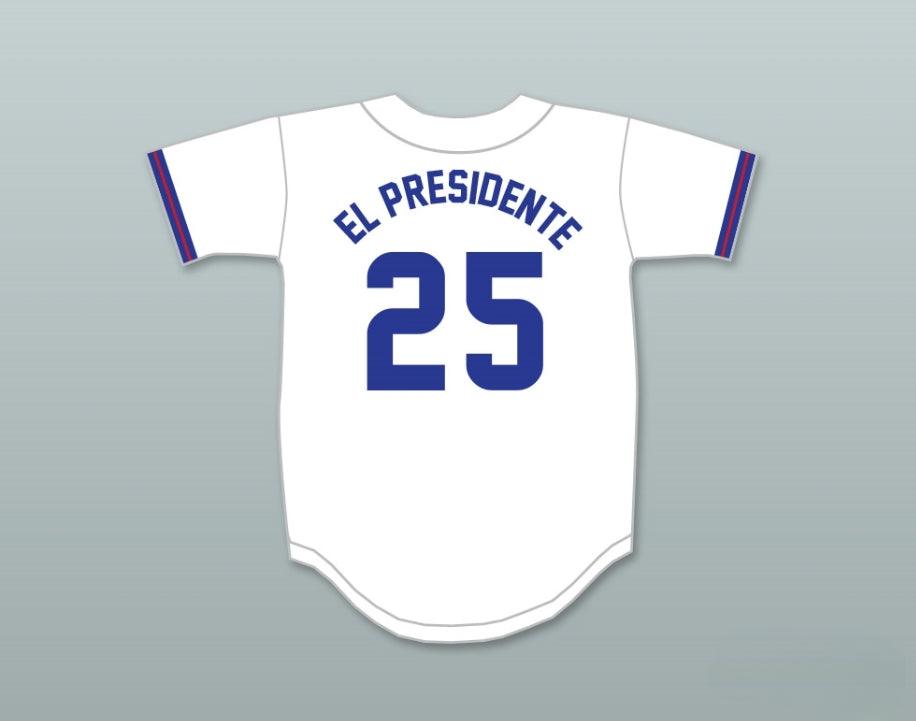 Custom Any Name Number EL PRESIDENTE 25  HIGH SCHOOL WHITE BASEBALL JERSEY Top Stitched S-6XL