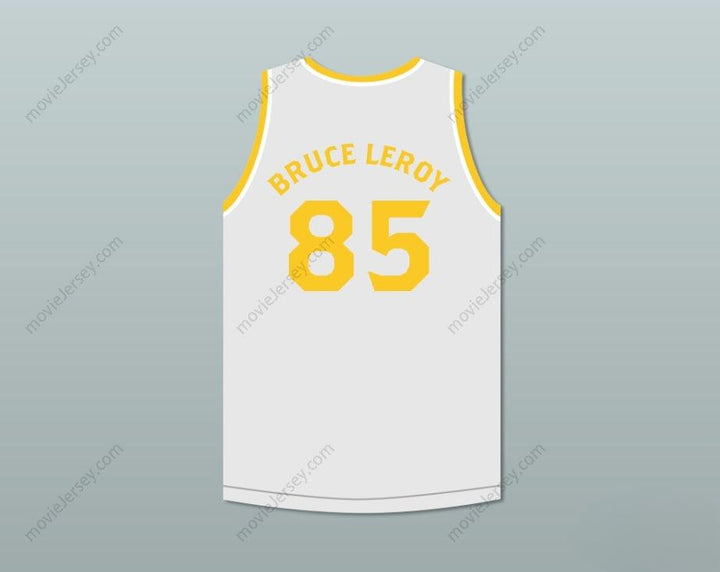 CUSTOM ANY Name Number BRUCE LEROY GREEN 85 THE LAST DRAGON WHITE WITH YELLOW GRAPHICS JERSEY AND EMBROIDERED PATCH Top Stitched S-6XL
