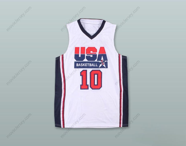 CUSTOM ANY Name Number CLYDE DREXLER 10 USA WHITE BASKETBALL JERSEY Top Stitched S-6XL