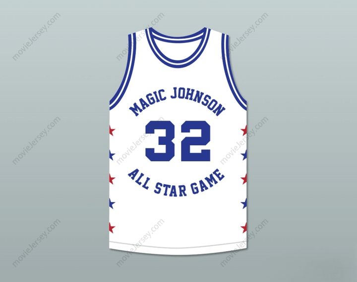 CUSTOM ANY Name Number MAGIC JOHNSON 32 MAGIC JOHNSON ALL STAR GAME WHITE BASKETBALL JERSEY 1989 MIDSUMMER NIGHT'S MAGIC CHARITY EVENT Top Stitched S-6XL