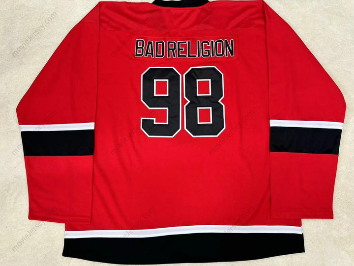 Custom Any Name Number BAD RELIGION 98 RED HOCKEY JERSEY Stitched Top Stitched S-6XL