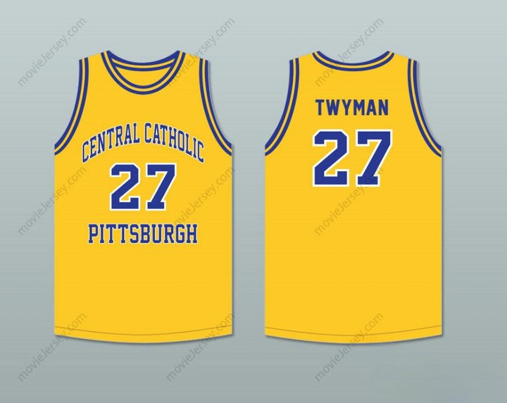 CUSTOM ANY Name Number JACK TWYMAN 27 CENTRAL CATHOLIC HIGH SCHOOL PITTSBURGH VIKINGS YELLOW GOLD BASKETBALL JERSEY Top Stitched S-6XL