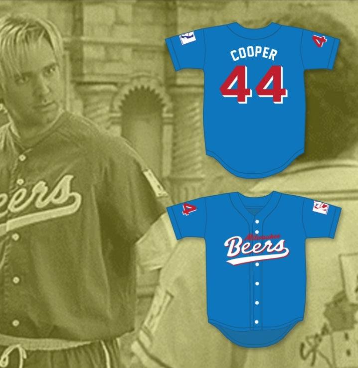 Custom Any Name Number JOE COOPER 44  BEERS DELUXE BASEKETBALL BLUE BASEBALL JERSEY Top Stitched S-6XL