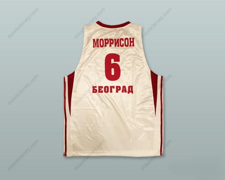 CUSTOM ANY Name Number ADAM MORRISON 6 RED STAR BELGRADE SERBIA WHITE BASKETBALL JERSEY Top Stitched S-6XL