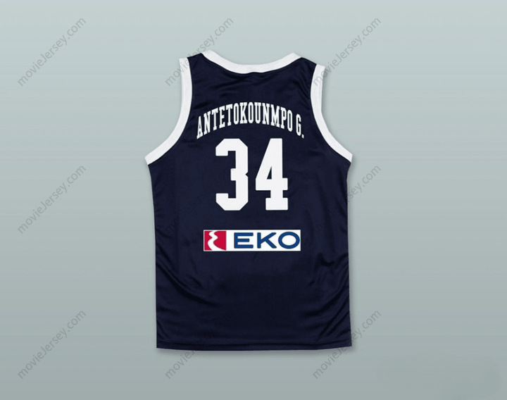 CUSTOM ANY Name Number GIANNIS ANTETOKOUNMPO 34 GREECE NATIONAL TEAM NAVY BLUE BASKETBALL JERSEY Top Stitched S-6XL