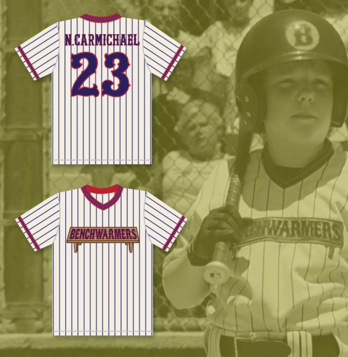 Custom Any Name Number NELSON CARMICHAEL 23 BENCHWARMERS PINSTRIPED BASEBALL JERSEY Top Stitched S-6XL