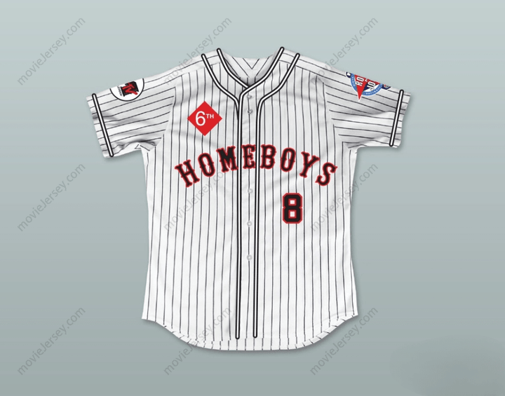 Custom Any Name Number BELLE 8 HOMEBOYS PINSTRIPED BASEBALL JERSEY 6TH ANNUAL ROCK N' JOCK SOFTBALL CHALLENGE 1995 Top Stitched S-6XL