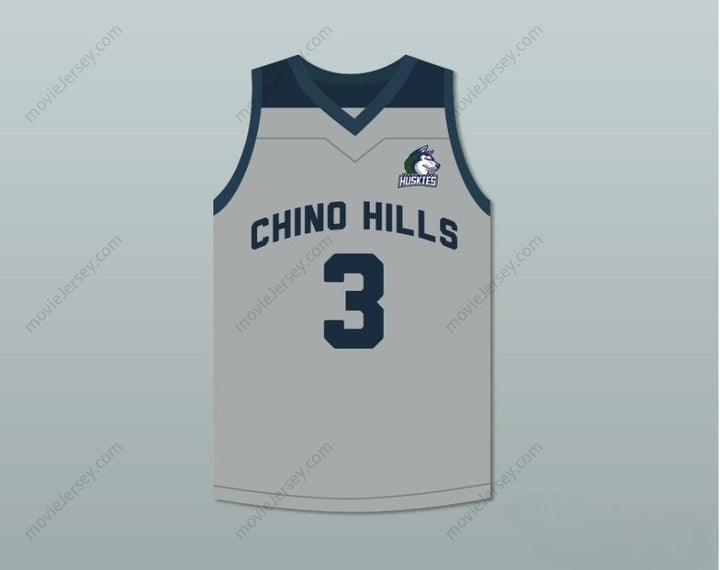 CUSTOM ANY Name Number LIANGELO BALL 3 CHINO HILLS HUSKIES GRAY BASKETBALL JERSEY WITH PATCH Top Stitched S-6XL