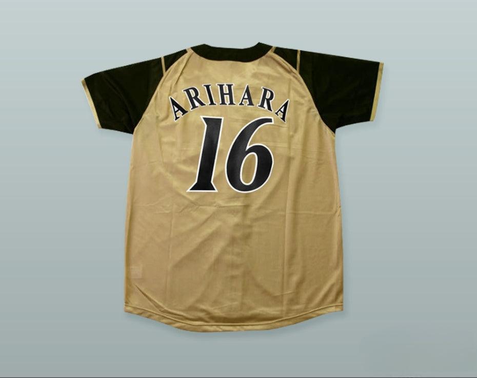 Custom Any Name Number KOHEI ARIHARA 16 HOKKAIDO NIPPON-HAM FIGHTERS BUTTON DOWN TAN BASEBALL JERSEY WITH PATCH Top Stitched S-6XL