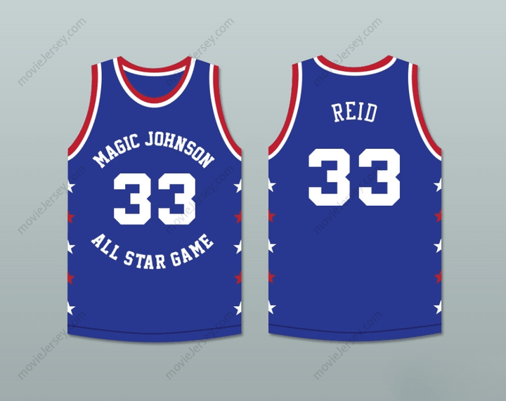 CUSTOM ANY Name Number ROBERT REID 33 MAGIC JOHNSON ALL STAR GAME BLUE BASKETBALL JERSEY 1986 MIDSUMMER NIGHT'S MAGIC CHARITY EVENT Top Stitched S-6XL