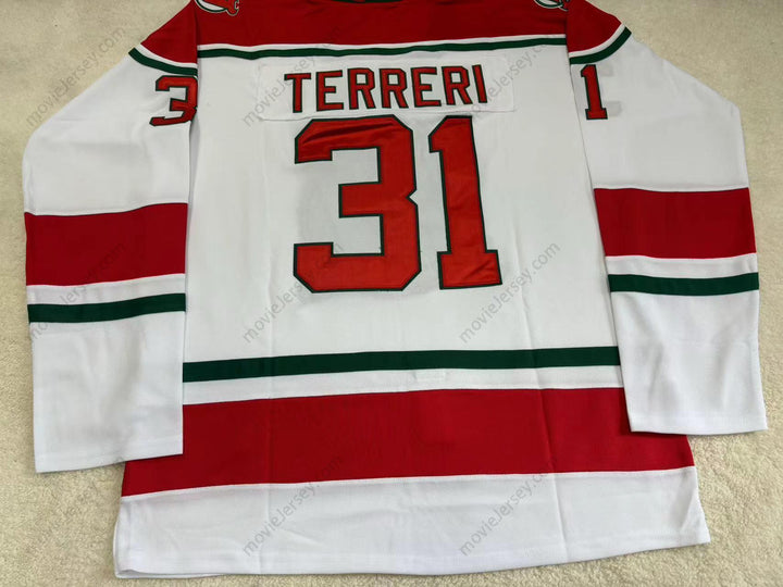 Custom Any Name Number CHRIS TERRERI 31 UTICA DEVILS RED WHITE HOCKEY JERSEYStitched Top Stitched S-6XL