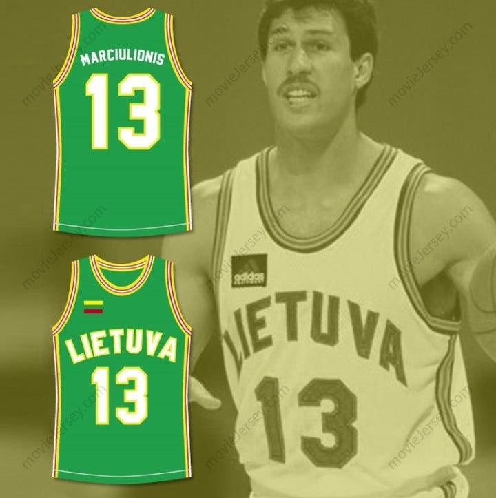 CUSTOM ANY Name Number SARUNAS MARCIULIONIS 13 LITHUANIA BASKETBALL JERSEY STITCH SEWN Top Stitched S-6XL