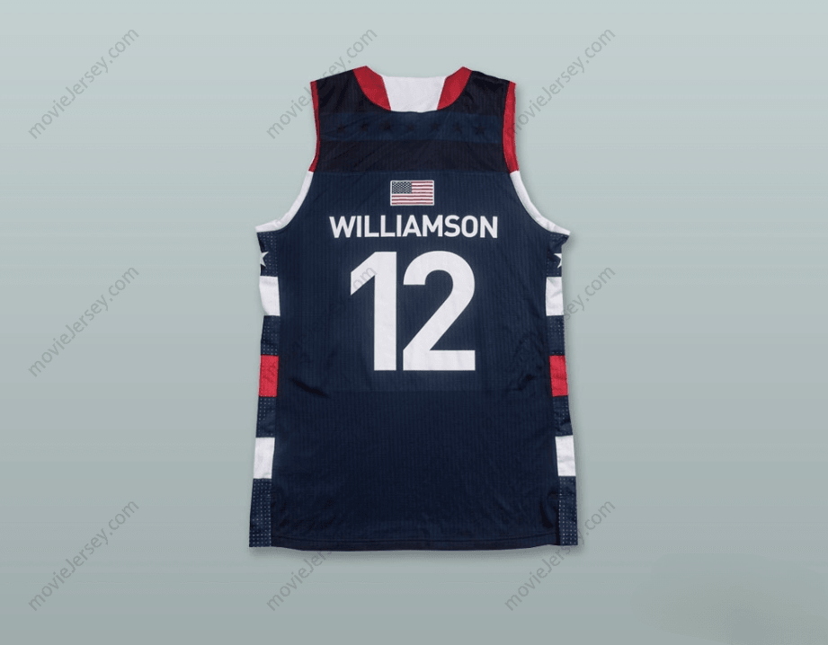CUSTOM ANY Name Number ZION WILLIAMSON 12 THE PATH USA NAVY BLUE BASKETBALL JERSEY Top Stitched S-6XL