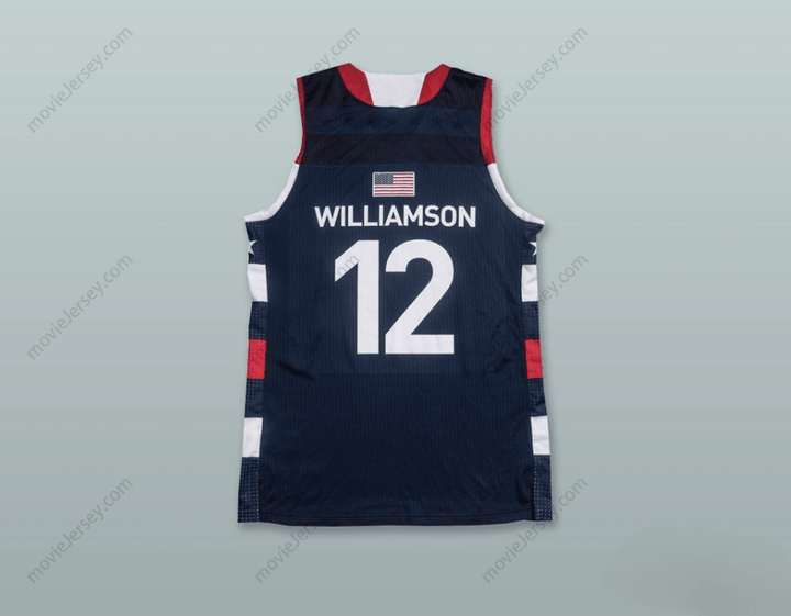 CUSTOM ANY Name Number ZION WILLIAMSON 12 THE PATH USA NAVY BLUE BASKETBALL JERSEY Top Stitched S-6XL