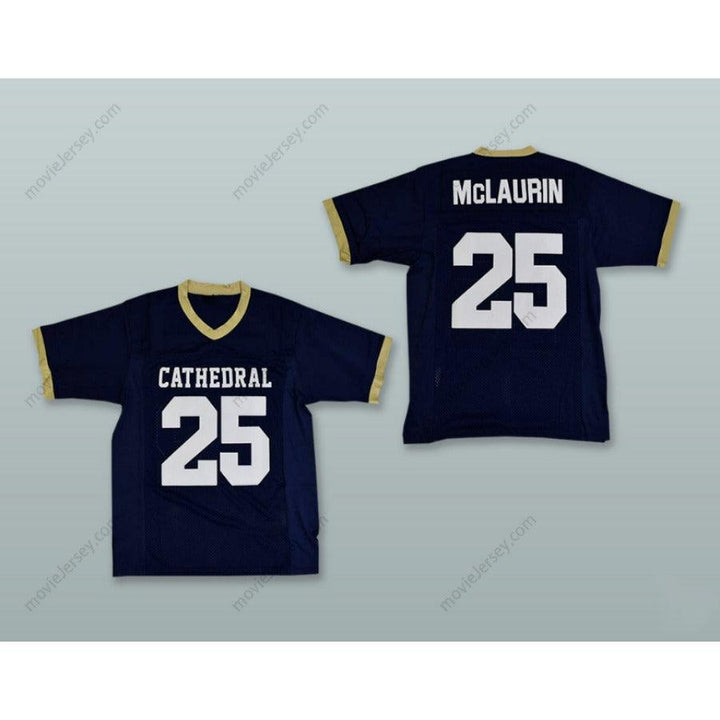 CUSTOM ANY Name Number TERRY MCLAURIN 25 CATHEDRAL HIGH SCHOOL LEPRECHAUNS NAVY BLUE Football Jersey Top Stitched S-6XL