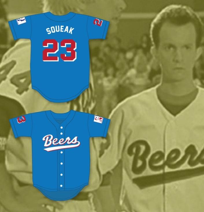 Custom Any Name Number KENNY 'SQUEAK' SCOLARI 23  BEERS BASEKETBALL BLUE BASEBALL JERSEY Top Stitched S-6XL
