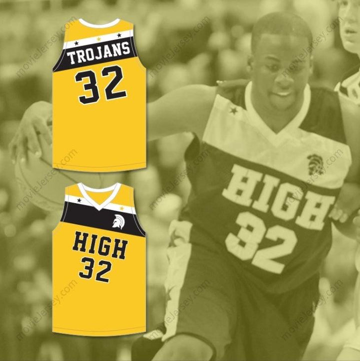 CUSTOM ANY Name Number DRAYMOND GREEN 32 SAGINAW HIGH SCHOOL TROJANS YELLOW GOLD BASKETBALL JERSEY 1 Top Stitched S-6XL