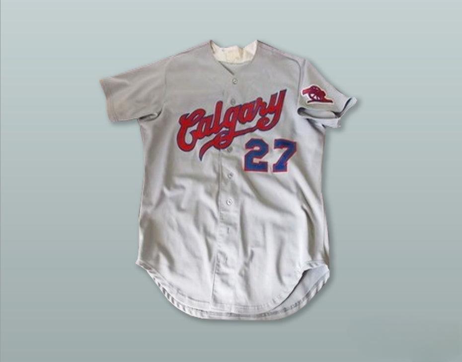 Custom Any Name Number CALGARY CANNONS 27 GRAY BUTTON DOWN BASEBALL JERSEY Top Stitched S-6XL
