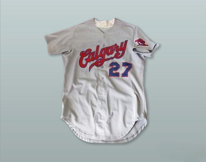 Custom Any Name Number CALGARY CANNONS 27 GRAY BUTTON DOWN BASEBALL JERSEY Top Stitched S-6XL