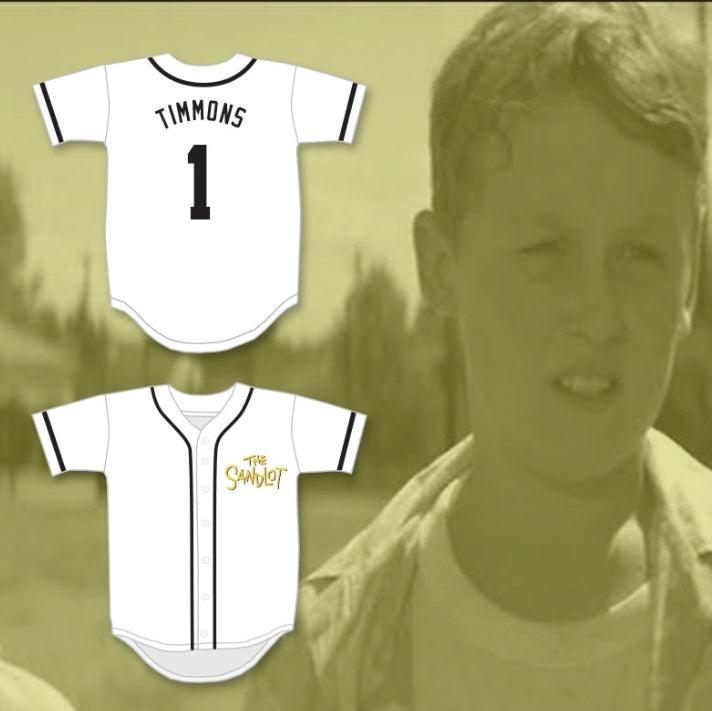 Custom Any Name Number TIMMY TIMMONS 1 BASEBALL JERSEY THE SANDLOT Top Stitched S-6XL