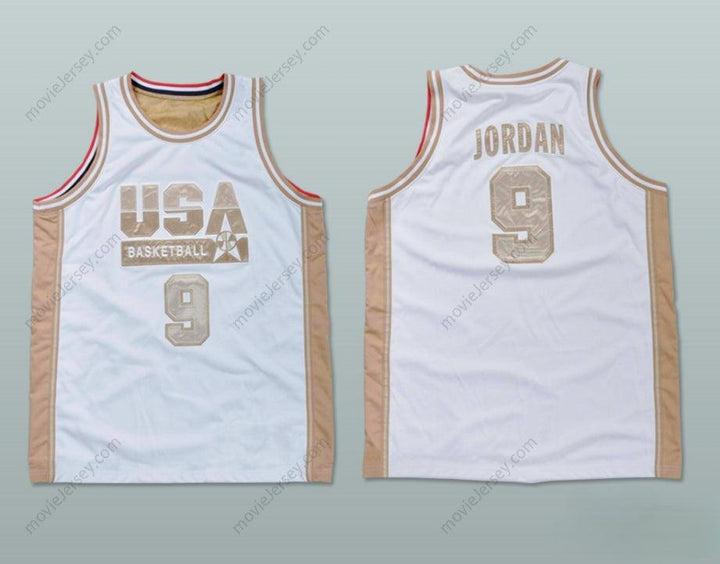 CUSTOM ANY Name Number MICHAEL   USA WHITE AND GOLD BASKETBALL JERSEY Top Stitched S-6XL