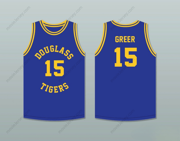 CUSTOM ANY Name Number HAL GREER 15 FREDERICK DOUGLASS JUNIOR AND SENIOR HIGH SCHOOL TIGERS BLUE BASKETBALL JERSEY 2 Top Stitched S-6XL