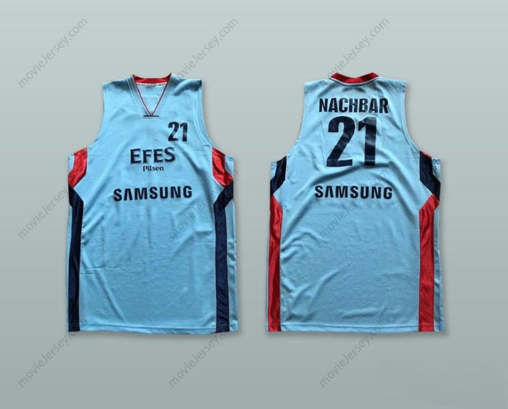CUSTOM ANY Name Number BOSTJAN NACHBAR 21 ANADOLU EFES SK ISTANBUL TURKEY LIGHT BLUE BASKETBALL JERSEY Top Stitched S-6XL